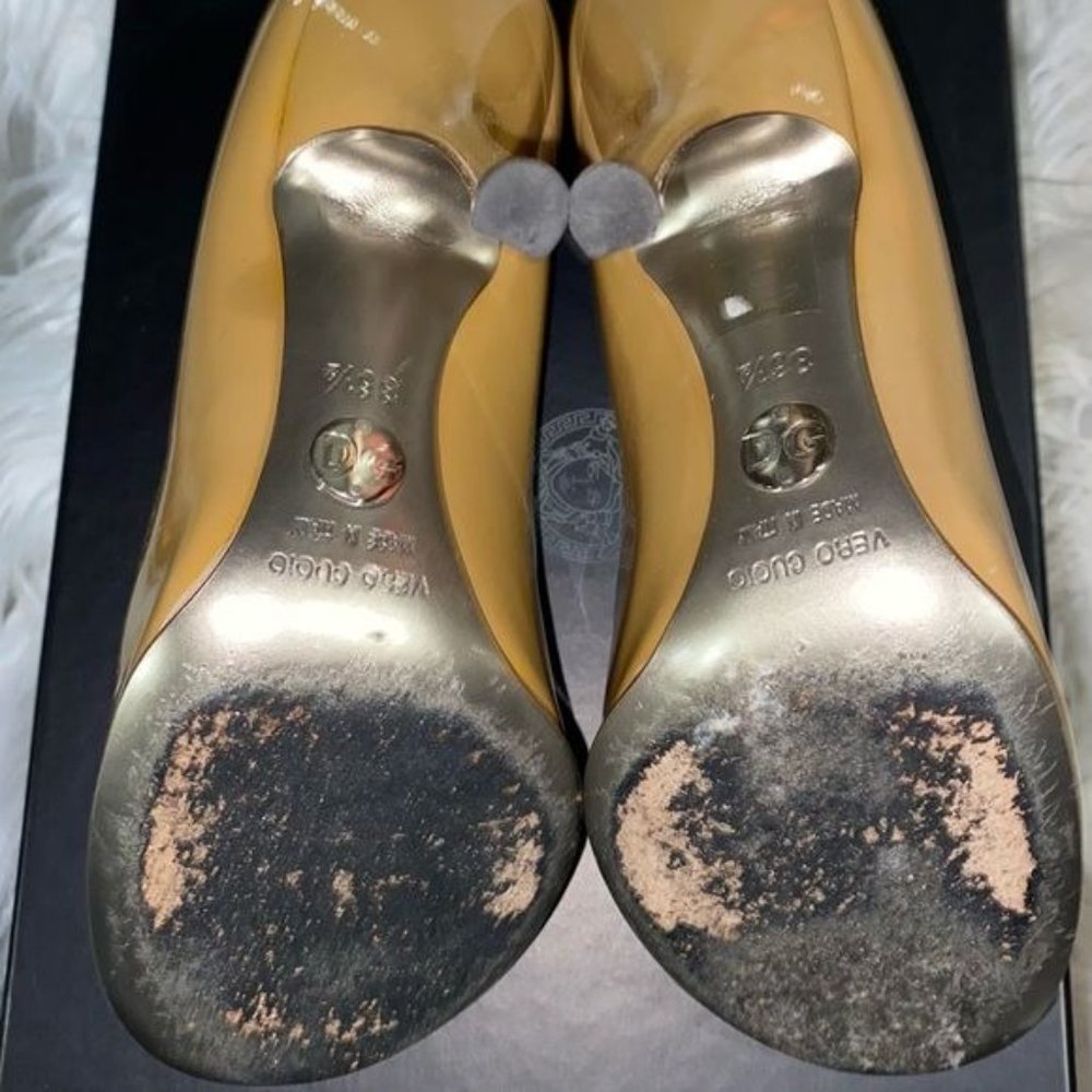 Dolce & Gabbana Patent Leather Tan/Khaki Green Pump Heel Round Toe 36.5 (6 US) - Picture 4 of 5